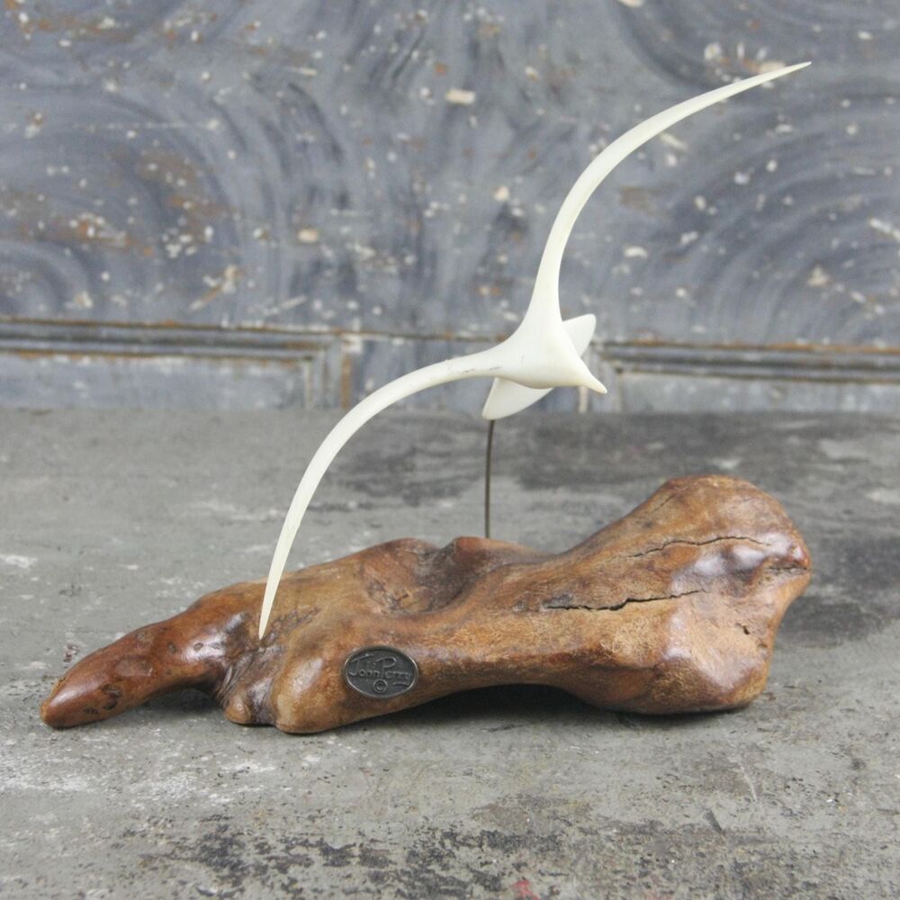 John Perry Seagull Sculpture on polished burlwood base, circa 1970s, vintage
